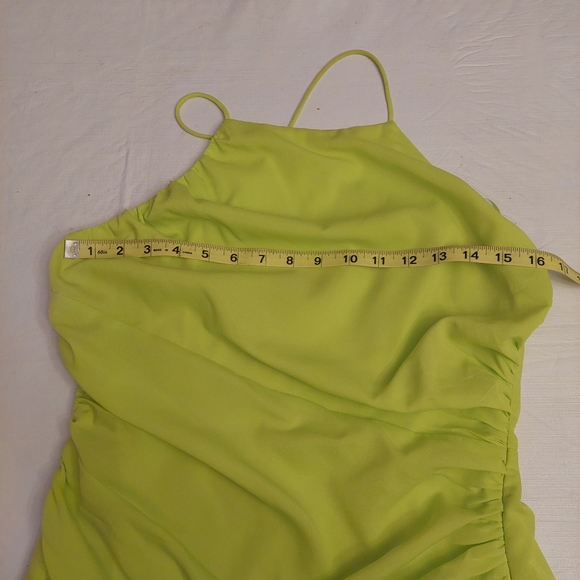 Vici Neon Green Dazzle Me Ruched Halter Neck Mini Dress Dopamine Dressing Size M - Picture 4 of 12